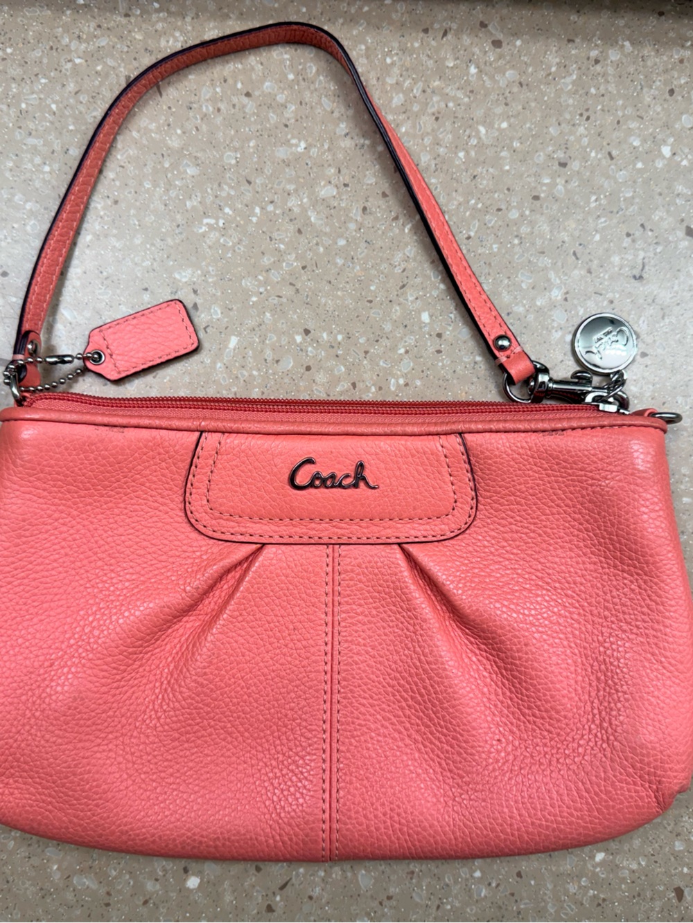 Coach Coral-Peach Leather Wristlet Clutch with Detachable Strap - Picture 3 of 6